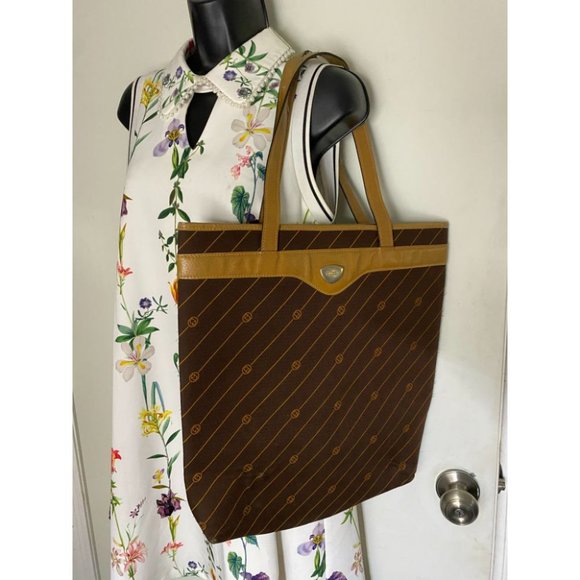 GUCCI Vintage XL Tote Bag in Canvas Fabric w/ - Picture 14 of 15
